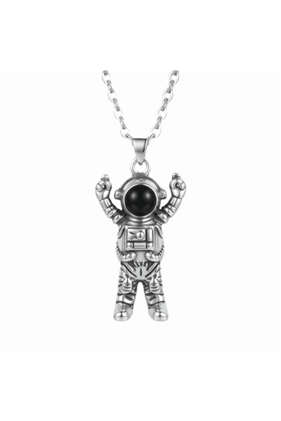 Stainless Steel Astronaut Pendant Necklace Space Inspired Charm Jewelry with 18 Inch Cable Chain Silver Tone Cosmic Design 35x20mm