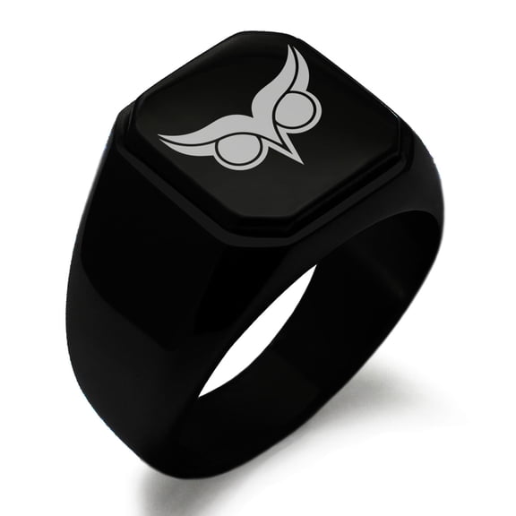 Stainless Steel Athena Greek Goddess of Wisdom Engraved Square Flat Top Biker Style Polished Signet Ring
