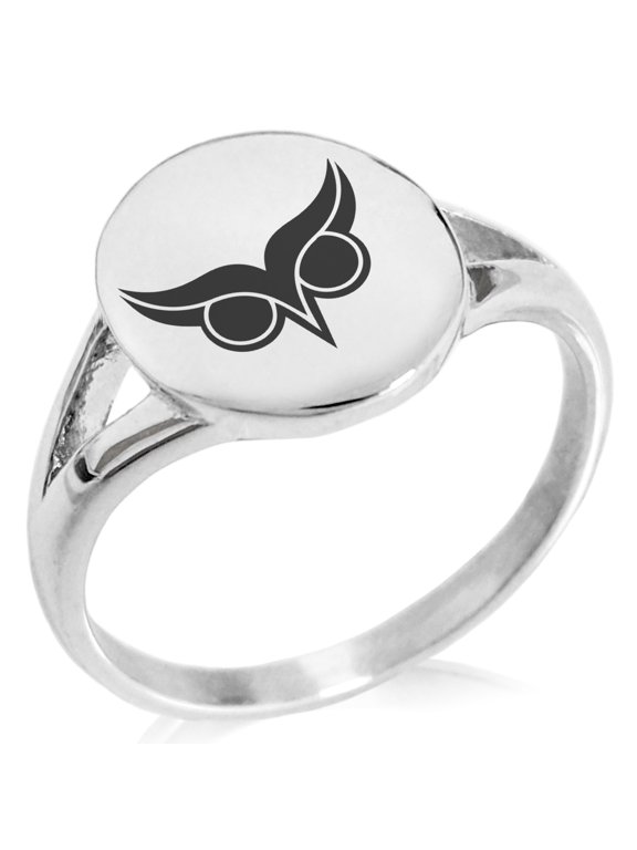 Stainless Steel Athena Greek Goddess of Wisdom Minimalist Oval Top Polished Statement Signet Ring