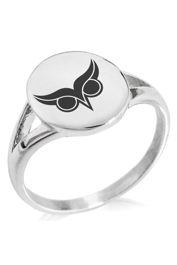 Stainless Steel Athena Greek Goddess of Wisdom Minimalist Oval Top Polished Statement Signet Ring