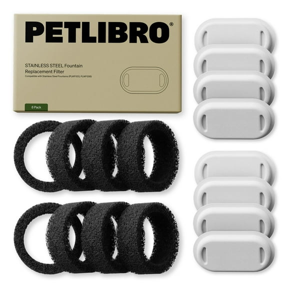 Petlibro Replacement Filters for Stainless Steel Cat Water Fountain PLWF003, 8-Pack Filters and Sponges, 3-Layer Filtration for Clean and Fresh Water