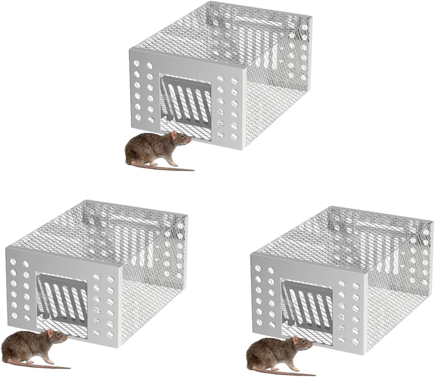 Stainless Steel Automatic Mousetrap, Automatic Rat Trap, Automatic Mouse Trap, Humane Mouse Traps, Stainless Steel Continuous Mouse Cage Trap, Easy to Set Mice Catcher for Indoor and Outdoor (3PCS)