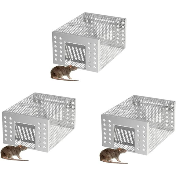 Stainless Steel Automatic Mousetrap, Automatic Rat Trap, Automatic Mouse Trap, Humane Mouse Traps, Stainless Steel Continuous Mouse Cage Trap, Easy to Set Mice Catcher for Indoor and Outdoor (3PCS)