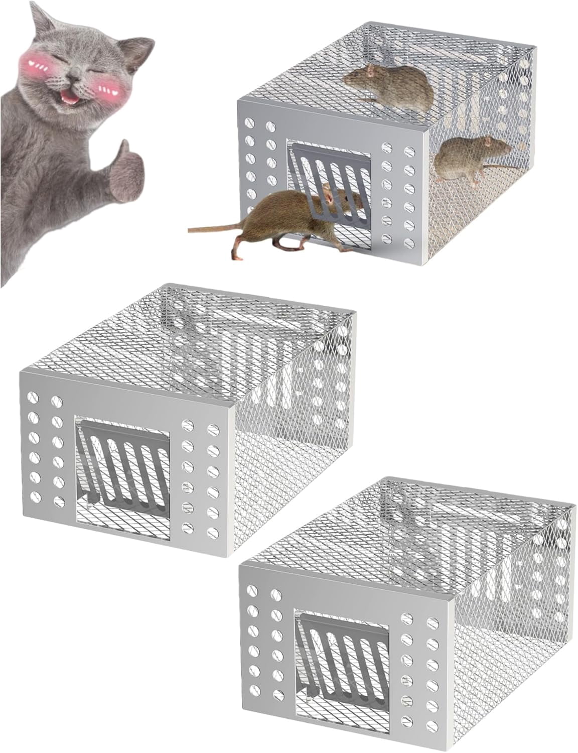 Stainless Steel Automatic Mousetraps for Mice, Iron Content Zinc Automatic Mousetrap Easy Set Mice Catcher for Indoor Outdoor