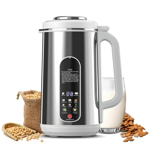 Stainless Steel Automatic Nut Milk Maker Machine, 40.5oz, 8 In 1 for Cashew, Oat, Coconut, Soy, Juice, and Dairy Free Beverages, with 24 Hours Timer (White)