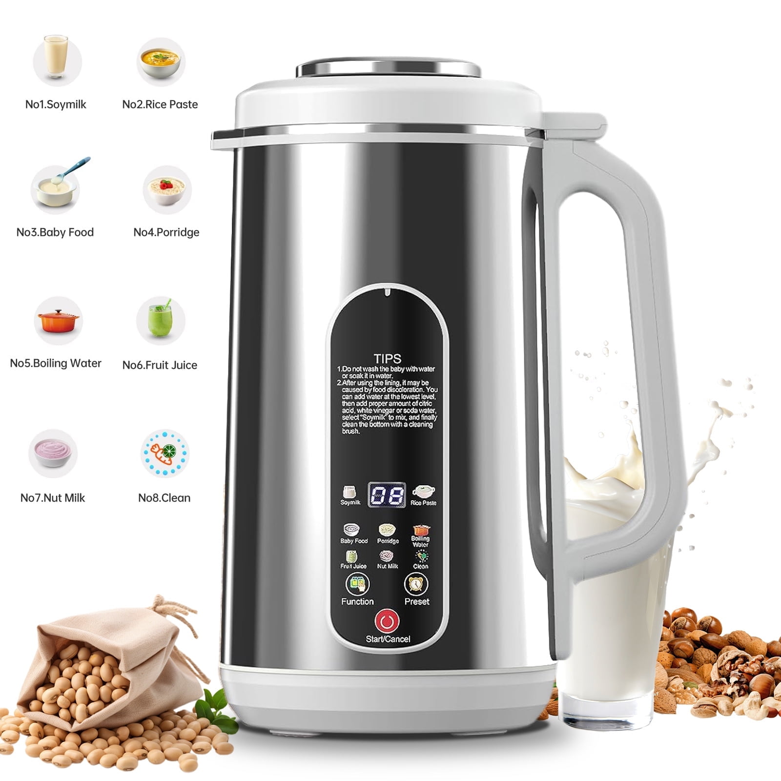 Stainless Steel Automatic Nut Milk Maker Machine, 40.5oz, 8 In 1 for ...