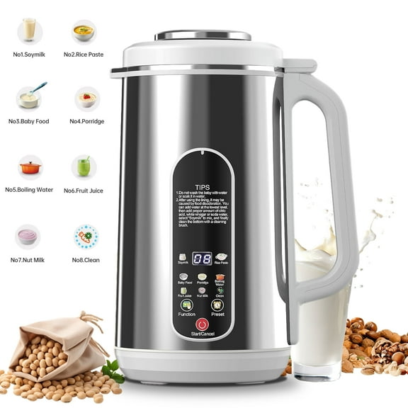 Stainless Steel Automatic Nut Milk Maker Machine, 40.5oz, 8 In 1 for Cashew, Oat, Coconut, Soy, Juice, and Dairy Free Beverages, with 24 Hours Timer
