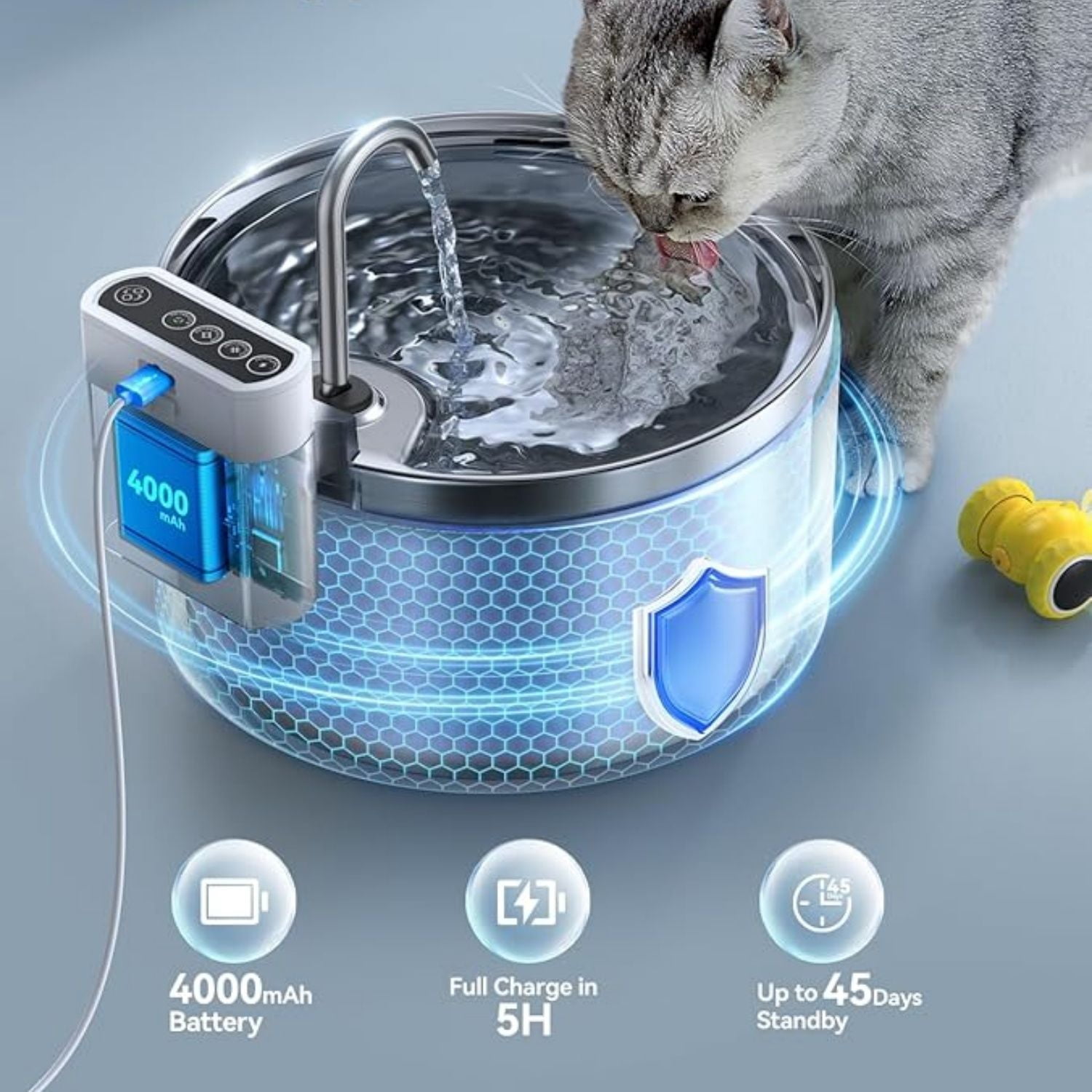 Stainless Steel Automatic Pet Water Dispenser, 4000mAh Battery Operated Water Fountains for Cats Dogs - 3.5L/118oz
