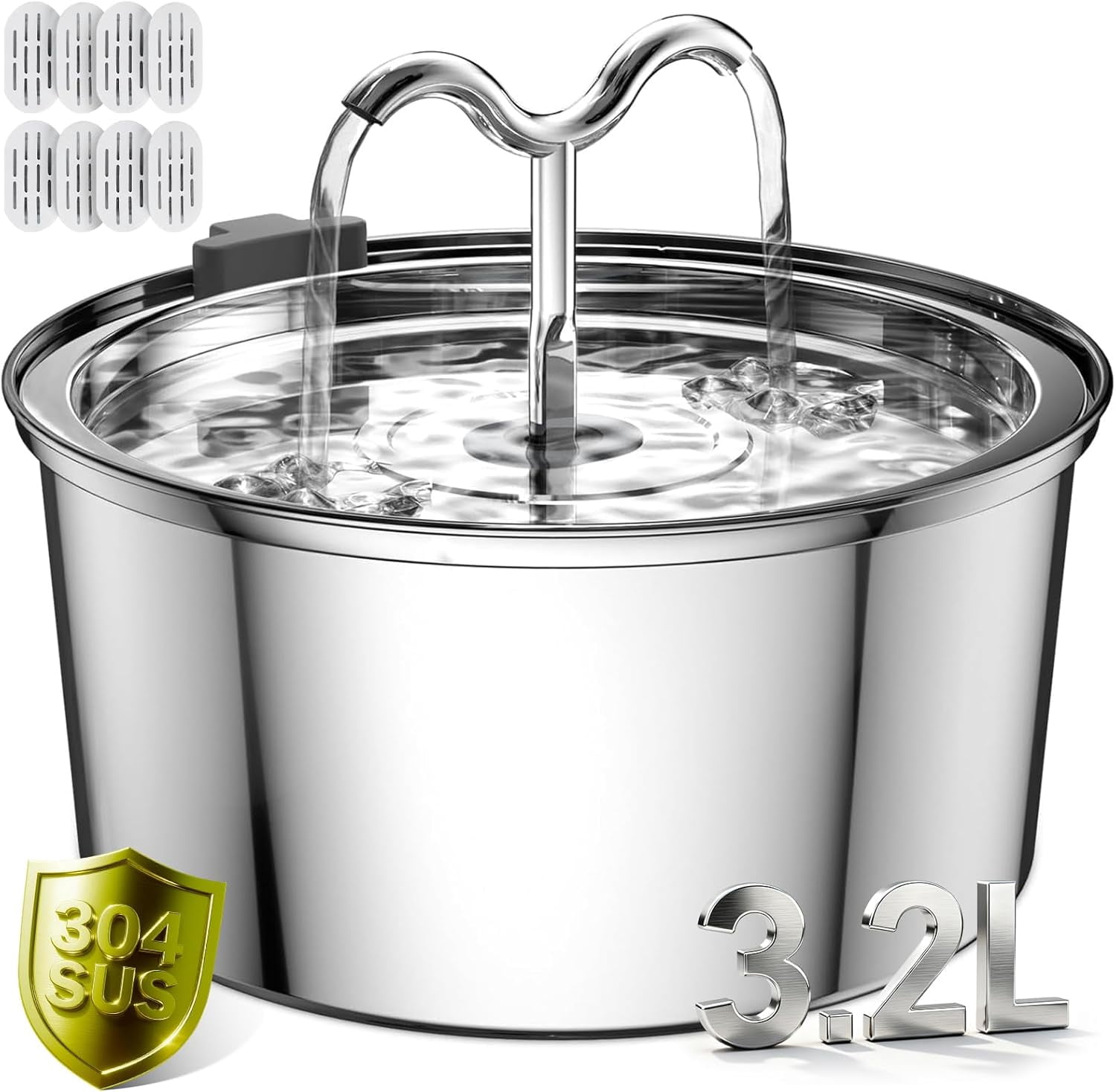 Stainless Steel Automatic Pet Water Fountain with Ultra-Quiet Pump, 3.2L Capacity, Includes Filters and Sponges