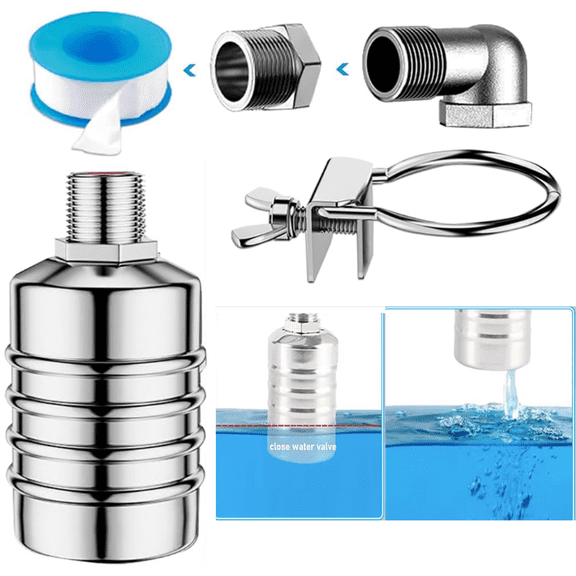 Stainless Steel Automatic Water Level Control Float Valve - No Electricity Needed for Water Tanks & Livestock (1/2 & 3/4 Kit with Side/Top Entry)
