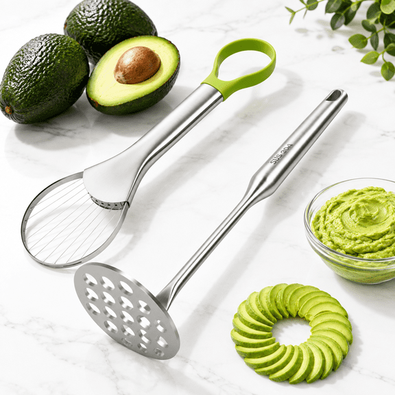 Stainless Steel Avocado Slicer and Masher Tool Set for Fruits and Vegetables