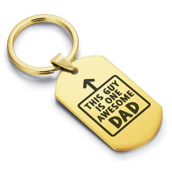 Stainless Steel Awesome Dad Dog Tag Keychain Circle Ring