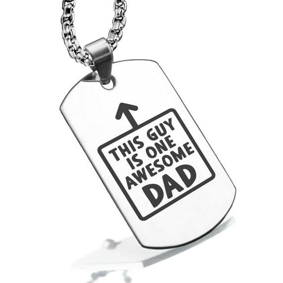 Stainless Steel Awesome Dad Dog Tag Pendant Necklace