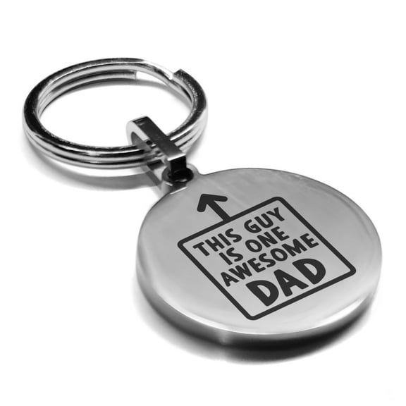 Stainless Steel Awesome Dad Round Medallion Keychain Circle Ring