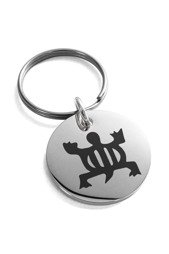 Stainless Steel Aztec Adaptability Rune Engraved Small Medallion Circle Charm Keychain Keyring