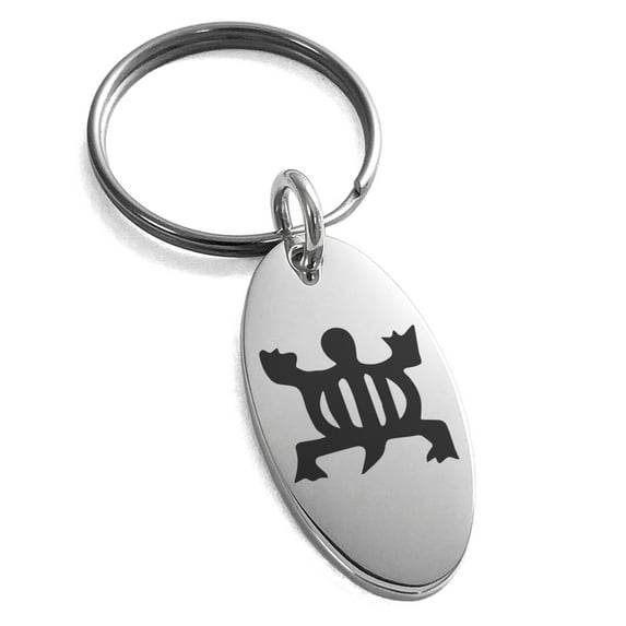 Stainless Steel Aztec Adaptability Rune Engraved Small Oval Charm Keychain Keyring
