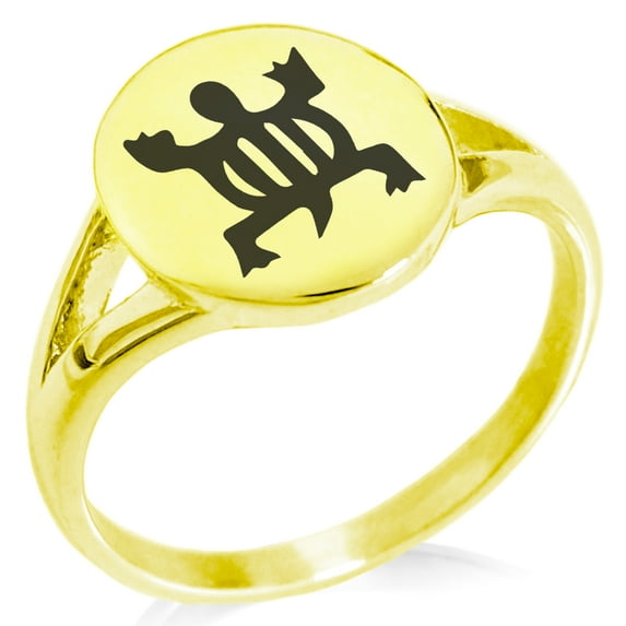 Stainless Steel Aztec Adaptability Rune Minimalist Oval Top Polished Statement Signet Ring