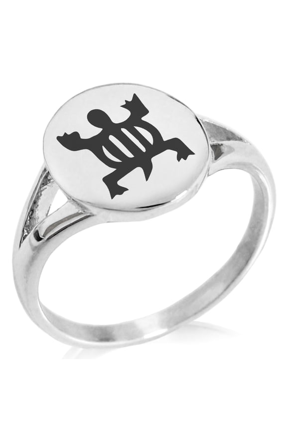Stainless Steel Aztec Adaptability Rune Minimalist Oval Top Polished Statement Signet Ring