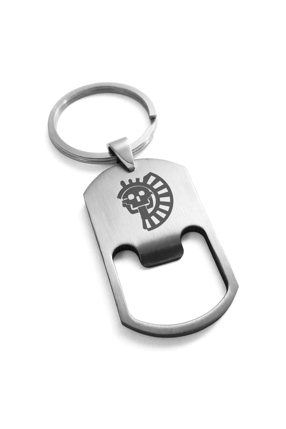 Stainless Steel Aztec Chief Tribe Rune Engraved Bottle Opener Dog Tag Keychain Keyring