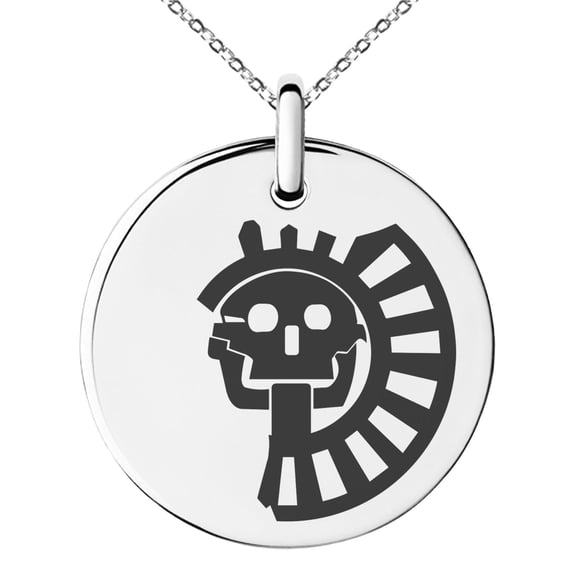 Tioneer Stainless Steel Aztec Chief Tribe Rune Engraved Small Medallion Circle Charm Pendant Necklace