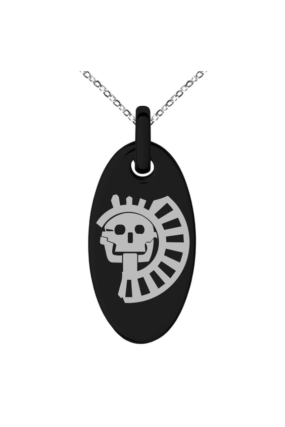 Stainless Steel Aztec Chief Tribe Rune Engraved Small Oval Charm Pendant Necklace