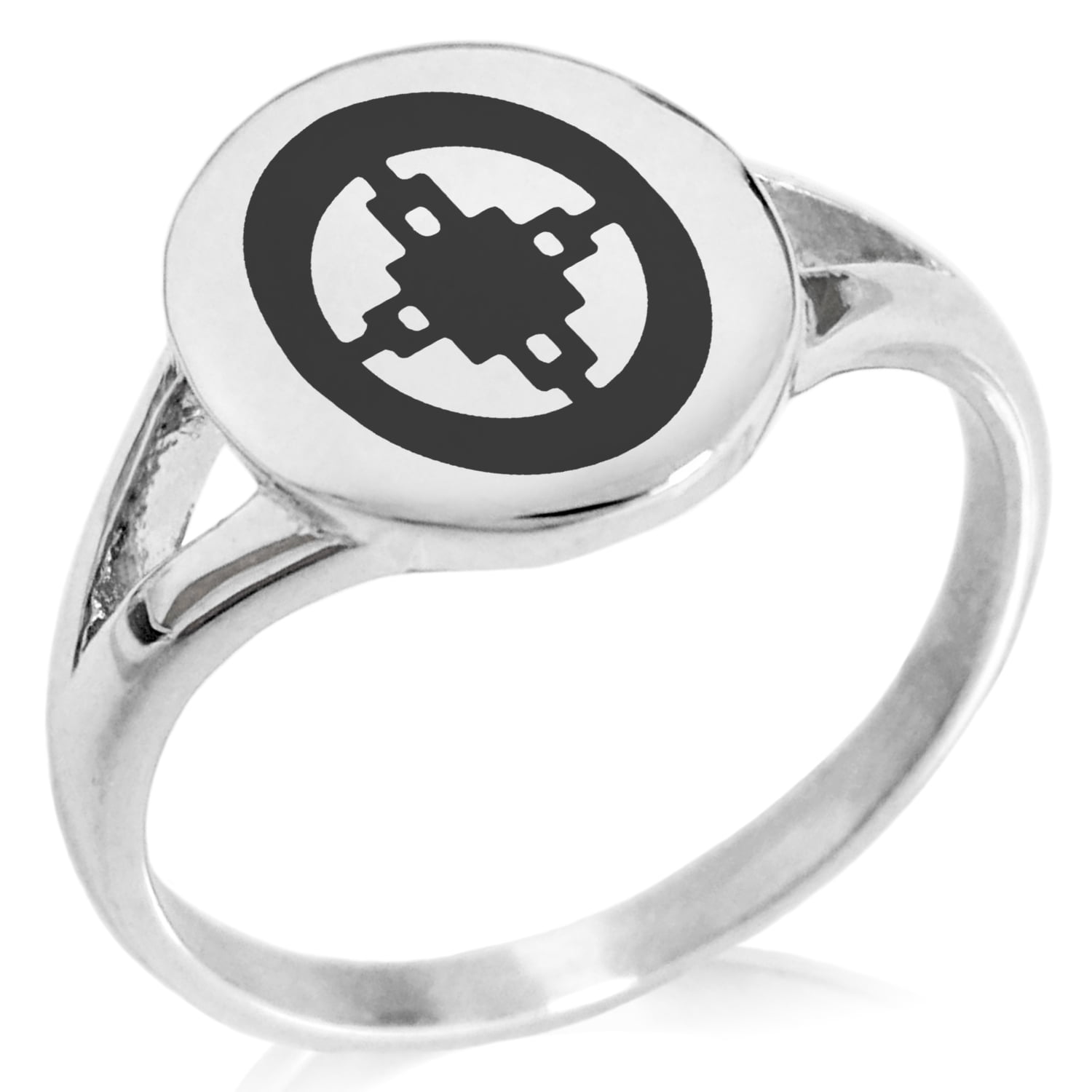 Stainless Steel Aztec Intelligence Rune Minimalist Oval Top Polished ...