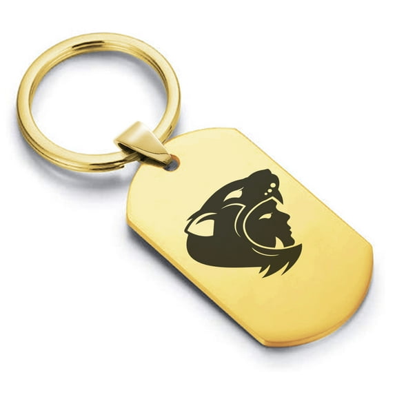 Stainless Steel Aztec Jaguar Warrior Champion Dog Tag Keychain Circle Ring