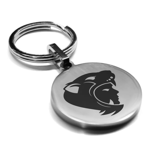 Stainless Steel Aztec Jaguar Warrior Champion Round Medallion Keychain Circle Ring