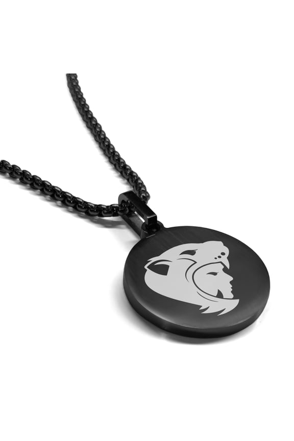 Stainless Steel Aztec Jaguar Warrior Champion Round Medallion Pendant Necklace