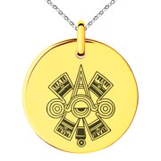 Stainless Steel Aztec Ollin Third Eye Rune Engraved Small Medallion Circle Charm Pendant Necklace