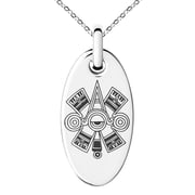 Tioneer Stainless Steel Aztec Ollin Third Eye Rune Engraved Small Oval Charm Pendant Necklace