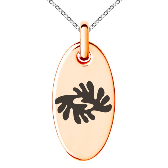 Stainless Steel Aztec Peace Rune Engraved Small Oval Charm Pendant Necklace