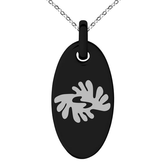 Stainless Steel Aztec Peace Rune Engraved Small Oval Charm Pendant Necklace