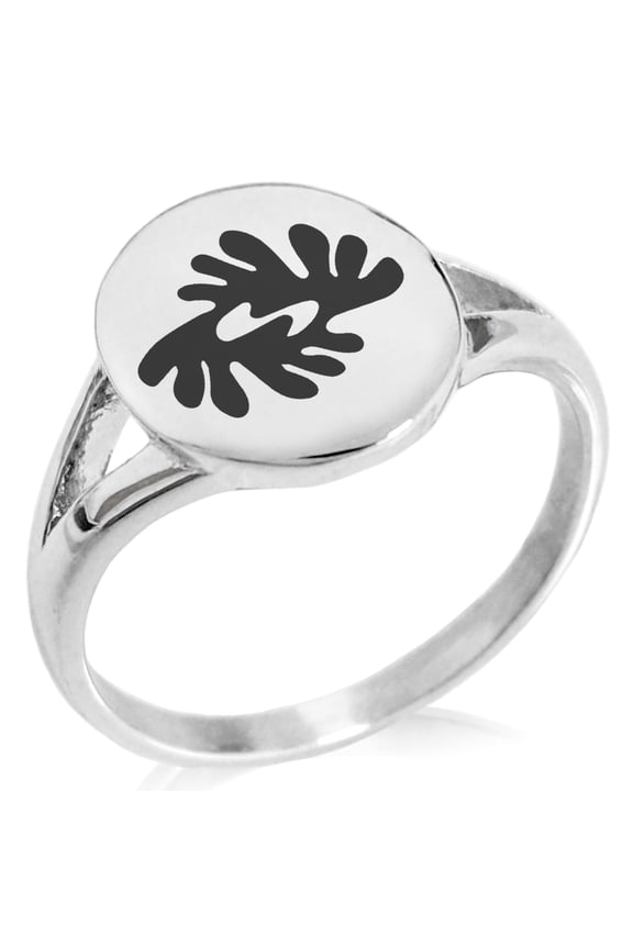 Stainless Steel Aztec Peace Rune Minimalist Oval Top Polished Statement Signet Ring