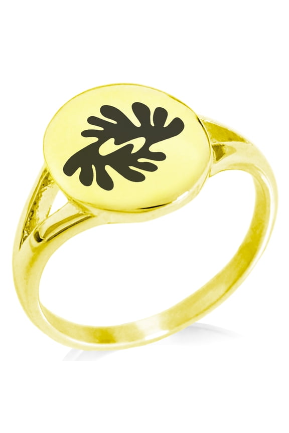 Stainless Steel Aztec Peace Rune Minimalist Oval Top Polished Statement Signet Ring