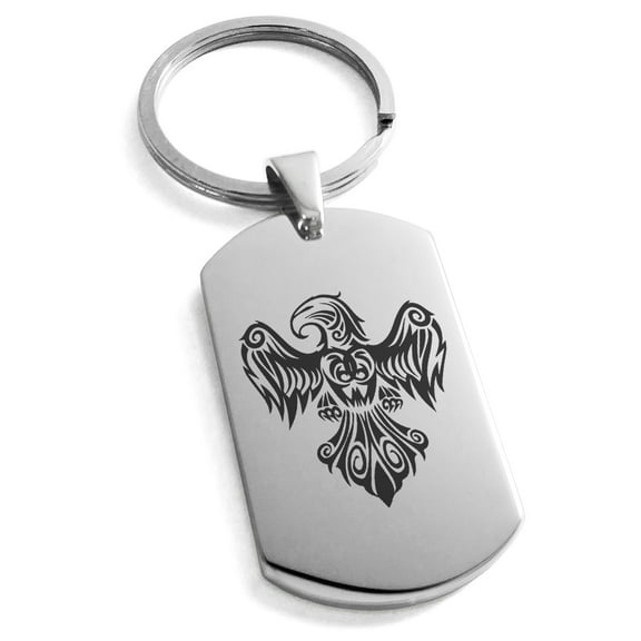 Tioneer Stainless Steel Aztec Power Strength Courage Rune Engraved Dog Tag Celtic Keychain Keyring
