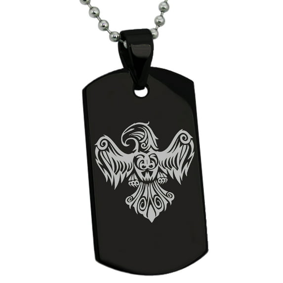 Stainless Steel Aztec Power Strength Courage Rune Engraved Dog Tag Pendant Necklace
