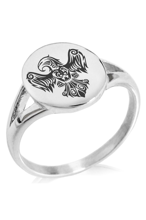 Stainless Steel Aztec Power Strength Courage Rune Minimalist Oval Top Polished Statement Signet Ring