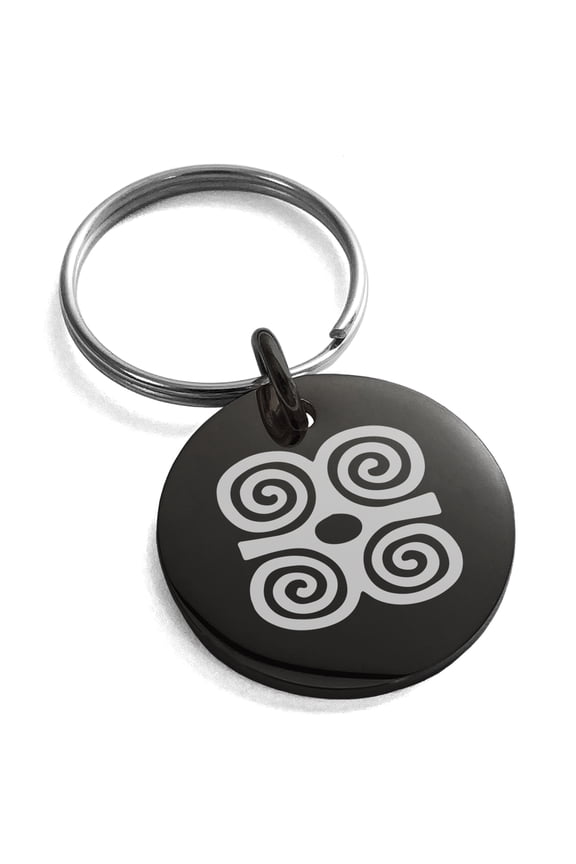 Stainless Steel Aztec Strength Rune Engraved Small Medallion Circle Charm Keychain Keyring