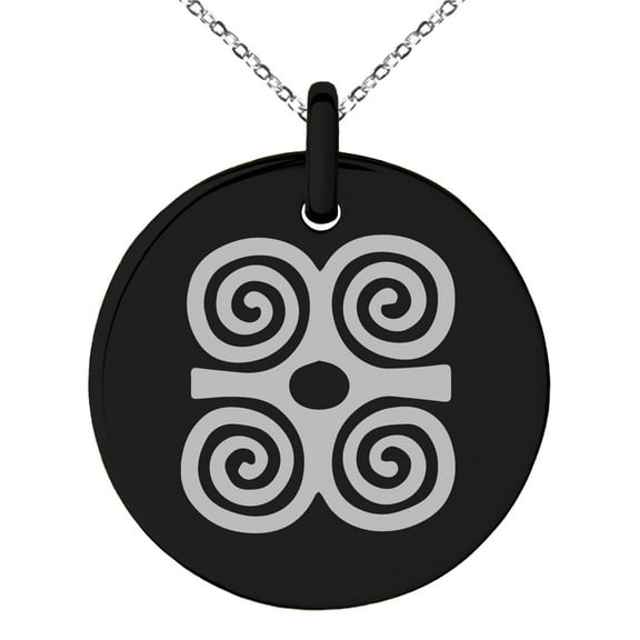 Stainless Steel Aztec Strength Rune Engraved Small Medallion Circle Charm Pendant Necklace