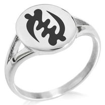 Stainless Steel Aztec Supremacy Rune Minimalist Oval Top Polished Statement Signet Ring