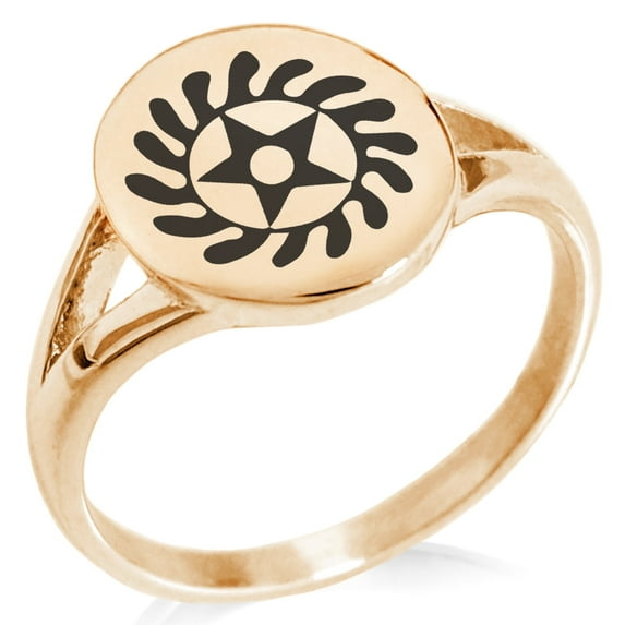Tioneer Stainless Steel Aztec Transformation Rune Minimalist Oval Top Polished Statement Signet Ring