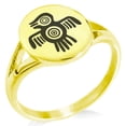 thumbnail image 1 of Stainless Steel Aztec Truth & Wisdom Eagle Rune Minimalist Oval Top Polished Statement Signet Ring, 1 of 1
