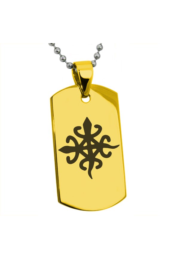 Stainless Steel Aztec Unity Rune Engraved Dog Tag Pendant Necklace