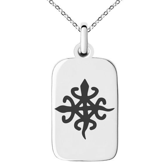 Stainless Steel Aztec Unity Rune Engraved Small Rectangle Dog Tag Charm Pendant Necklace