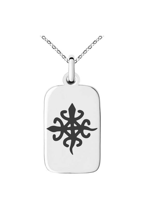 Stainless Steel Aztec Unity Rune Engraved Small Rectangle Dog Tag Charm Pendant Necklace
