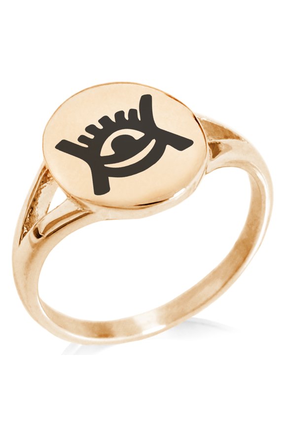 Stainless Steel Aztec Universe Rune Minimalist Oval Top Polished Statement Signet Ring