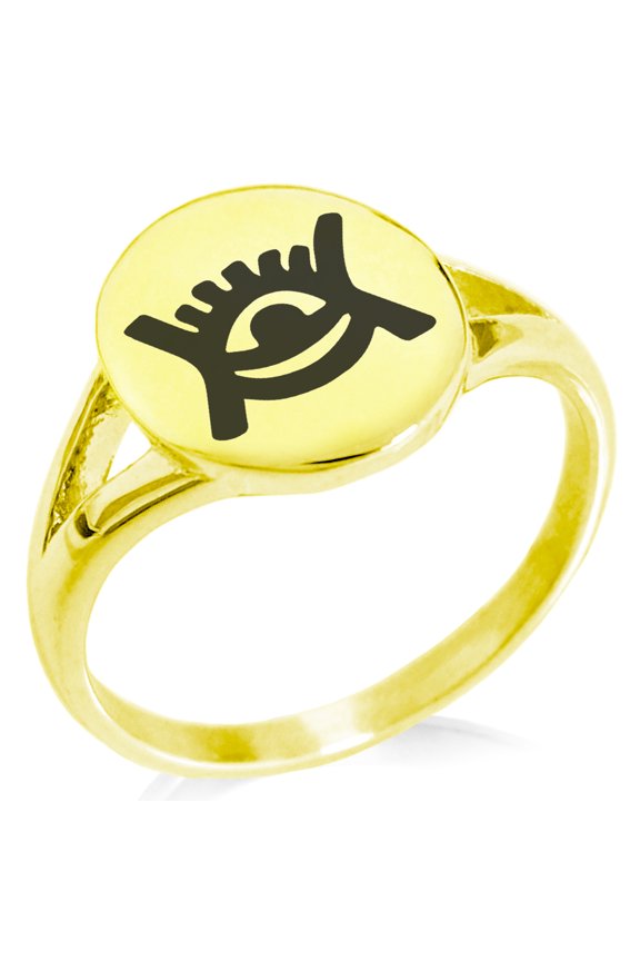 Stainless Steel Aztec Universe Rune Minimalist Oval Top Polished Statement Signet Ring