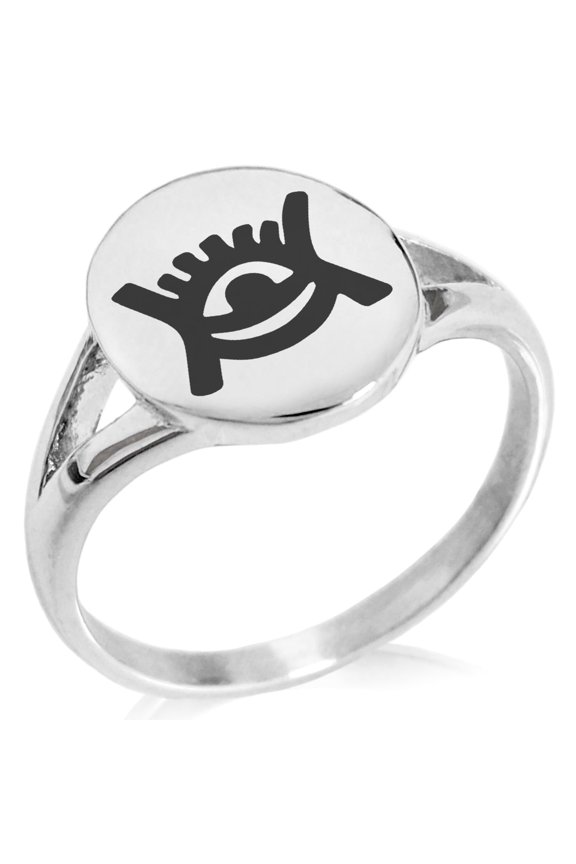 Stainless Steel Aztec Universe Rune Minimalist Oval Top Polished Statement Signet Ring