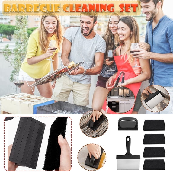 Stainless Steel BBQ Cleaning Brush Set - 7-Piece Grill Scraper & Tool Kit